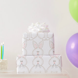 Cute Embroidery Style Bunny Rabbit Wrapping Paper