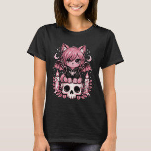 Cute Emo Cat Bat Pastel Goth Gothic Girl Skeleton T-Shirt