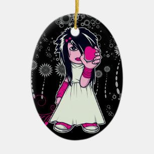 cute emo girl holding heart vector art ceramic tree decoration