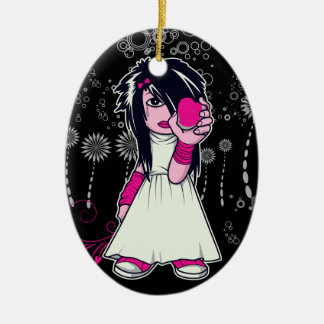 cute emo girl holding heart vector art ceramic tree decoration