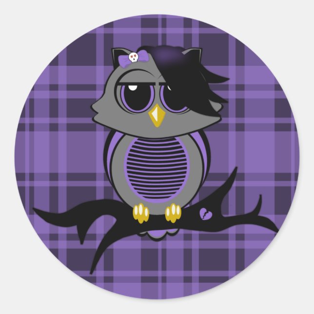 Cute Emo Owl and Plaid Pattern Stickers (Front)