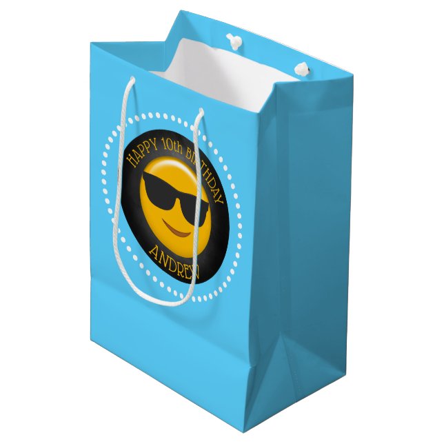 Cute Emoji Birthday Party Personalised Medium Gift Bag (Front Angled)