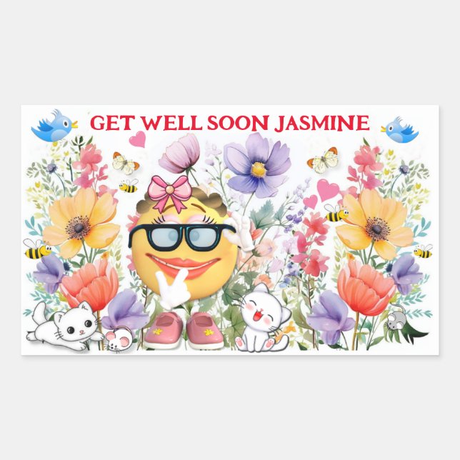 Cute Emoji Character Get well Rectangular Sticker (Front)