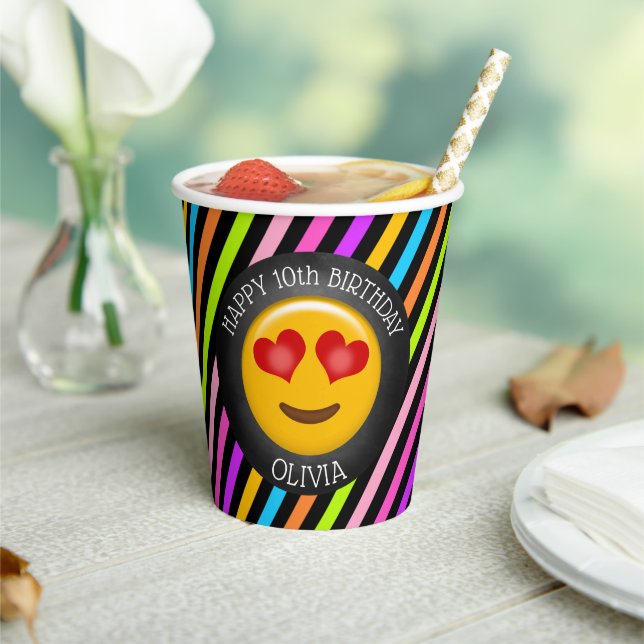 Cute Emoji Girl's Birthday Party Paper Cups (Insitu)