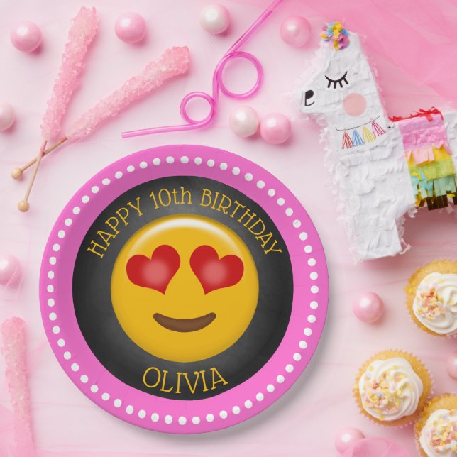 Cute Emoji Girl's Birthday Party Paper Plate (Party)