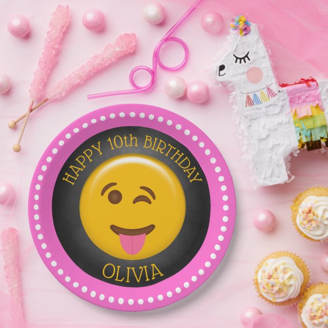 Cute Emoji Girl's Birthday Party Paper Plate (Party)