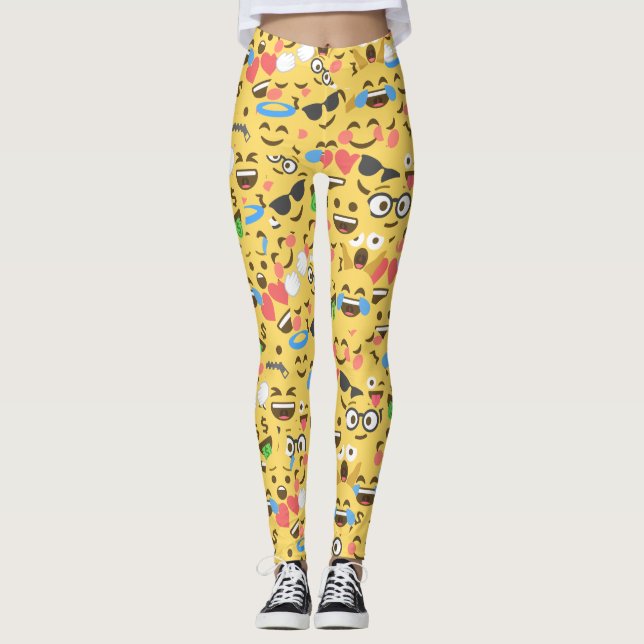 cute emoji love hears kiss smile laugh pattern leggings (Front)