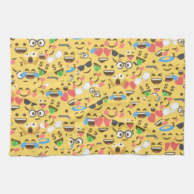cute emoji love hears kiss smile laugh pattern tea towel (Horizontal)