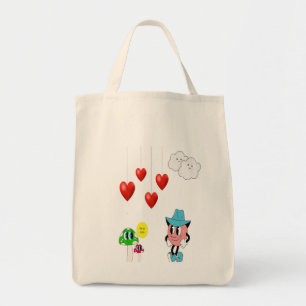 Cute Emoji & Mushroom Tote Bag – Fun Cartoon Heart