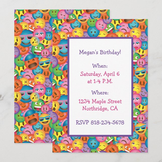 Cute Emoji Print Invitation (Front/Back)