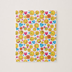 Cute Emoji Print on White Puzzle