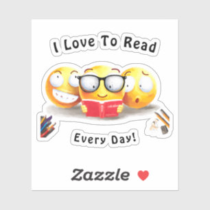 Cute Emoji Smiling Love Reading Book