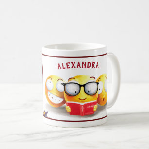 Cute Emoji Smiling Love Reading Book Photograph Coffee Mug
