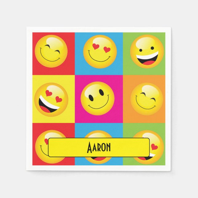 Cute Emoticon Yellow Faces Emoji Party Napkin (Front)