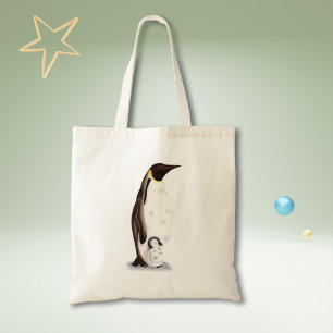 Cute emperor penguin and baby grocery tote bag