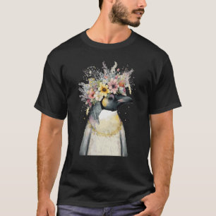 Cute Emperor Penguin Seabird Flower Crown Floral B T-Shirt