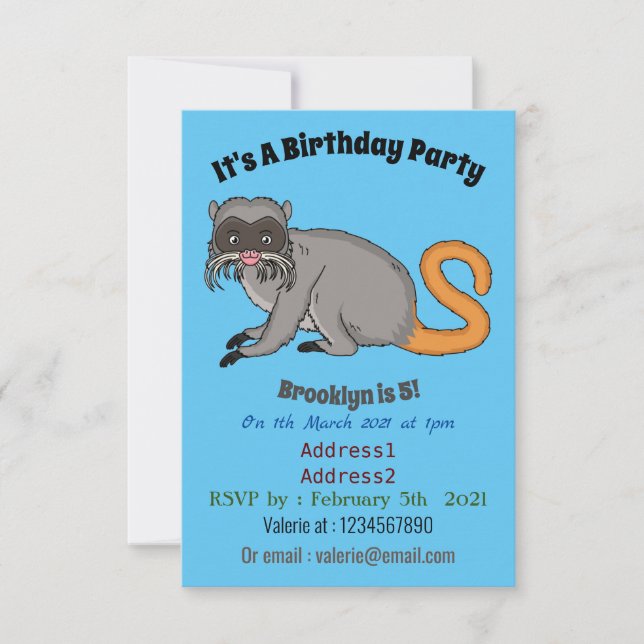 Cute Emperor Tamarin illustration cartoon Invitation (Front)