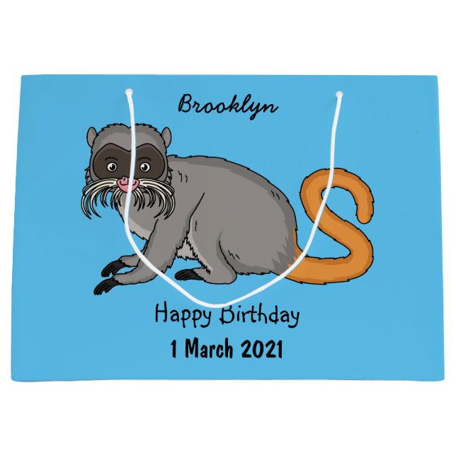Cute Emperor Tamarin illustration cartoon Large Gift Bag (Front)