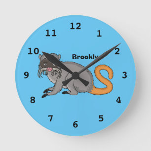 Cute Emperor Tamarin illustration cartoon Round Clock