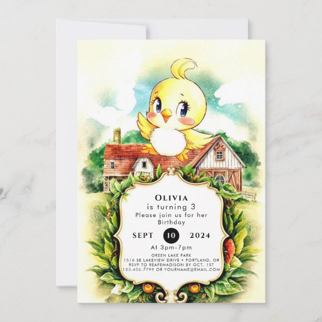 Cute Enchanted Chicken Birthday Invitation (Front)