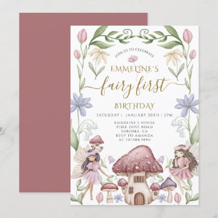 Cute Enchanted Fairy Girl 1st Birthday Party Invitation