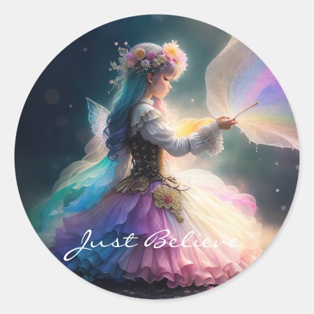 Cute Enchanted Fairy Princess Classic Round Sticker (Front)