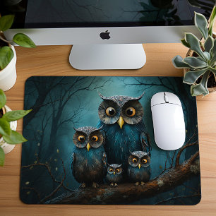 Cute Enchanted Owl Family Mouse Mat