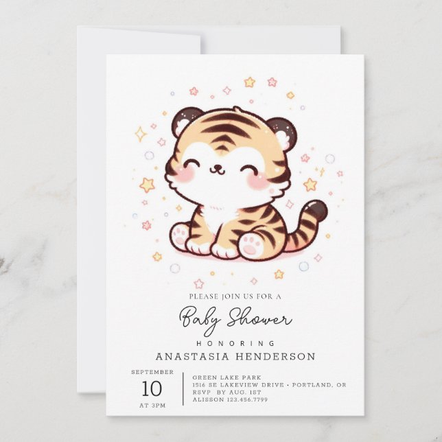 Cute Enchanted Tiger Baby Shower Invitation (Front)