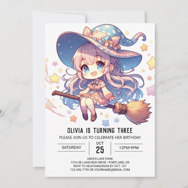 Cute Enchanted Wizard Birthday Invitation (Front)