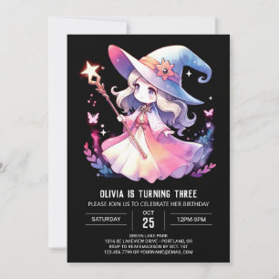 Cute Enchantress Wizard Birthday Invitation