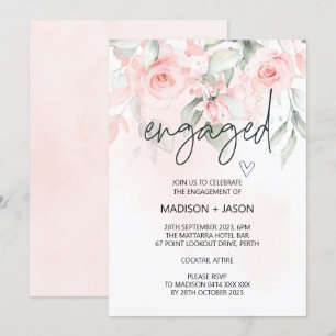 Cute Engaged Engagement Party Blush Pink Floral Invitation