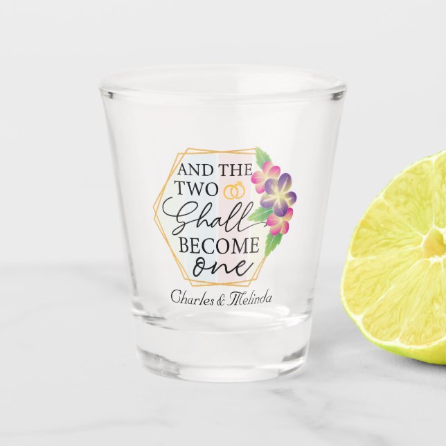 cute engagement party add names shot glass (Front)