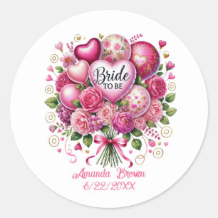 Cute engagement party Bride add name  Classic Round Sticker