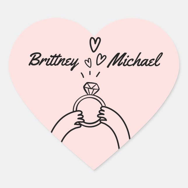 Cute Engagement Ring Heart Sticker (Front)