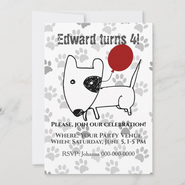 Cute English Bull Terrier  Birthday Invitation (Front)