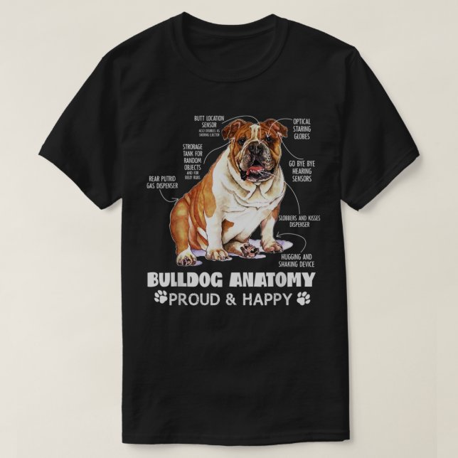 Cute English Bulldog Anatomy Dog Lover Funny T-Shirt (Design Front)
