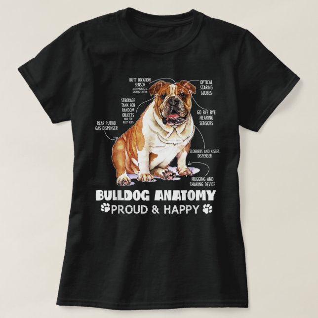 Cute English Bulldog Anatomy Dog Lover Funny T-Shirt (Design Front)