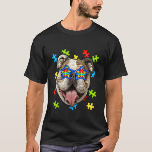 Cute English Bulldog Autism Puzzle Sunglasses Pupp T-Shirt