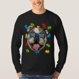 Cute English Bulldog Autism Puzzle Sunglasses Pupp T-Shirt