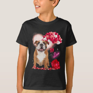 Cute English Bulldog Balloon Heart Valentines Day  T-Shirt