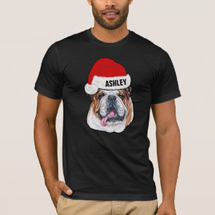 Cute English Bulldog Christmas Hat Dog Big T-Shirt