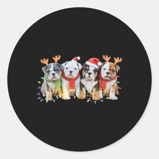 Cute English Bulldog Christmas Lights Xmas Bulldog Classic Round Sticker (Front)