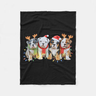 Cute English Bulldog Christmas Lights Xmas Bulldog Fleece Blanket
