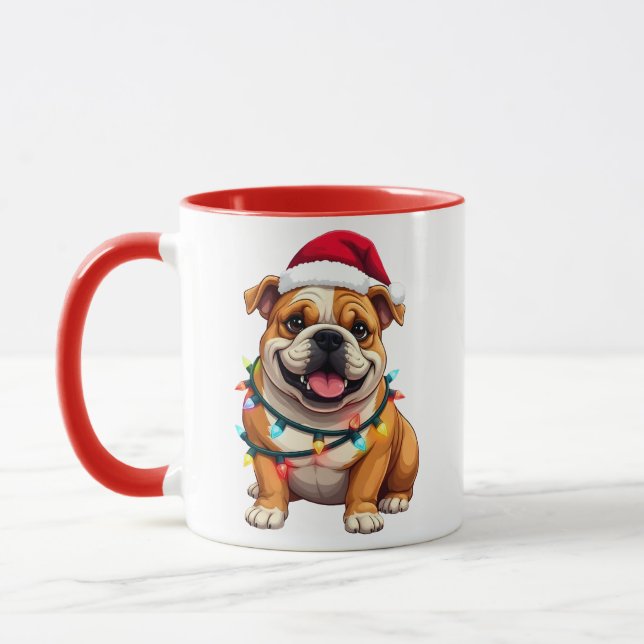 Cute English Bulldog Christmas Santa Pet Dog Lover Mug (Left)