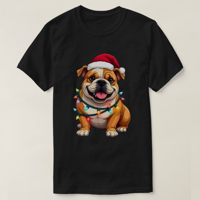 Cute English Bulldog Christmas Santa Pet Dog Lover T-Shirt (Design Front)