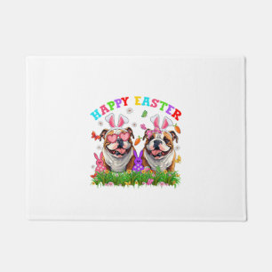 Cute English Bulldog Dog & Bunny Ears Eggs Happy E Doormat