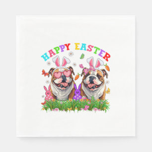 Cute English Bulldog Dog & Bunny Ears Eggs Happy E Napkin