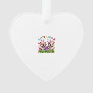 Cute English Bulldog Dog & Bunny Ears Eggs Happy E Ornament