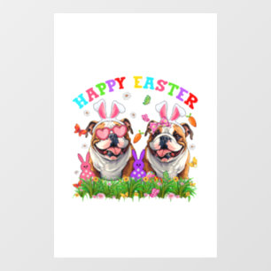 Cute English Bulldog Dog & Bunny Ears Eggs Happy E Window Cling
