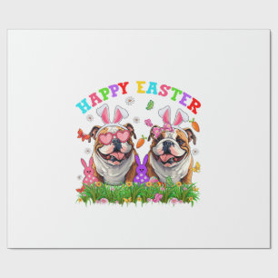 Cute English Bulldog Dog & Bunny Ears Eggs Happy E Wrapping Paper